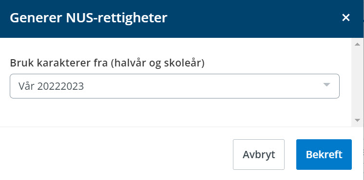 skjermbilde velg karakterer fra riktig halvår og skoleår
