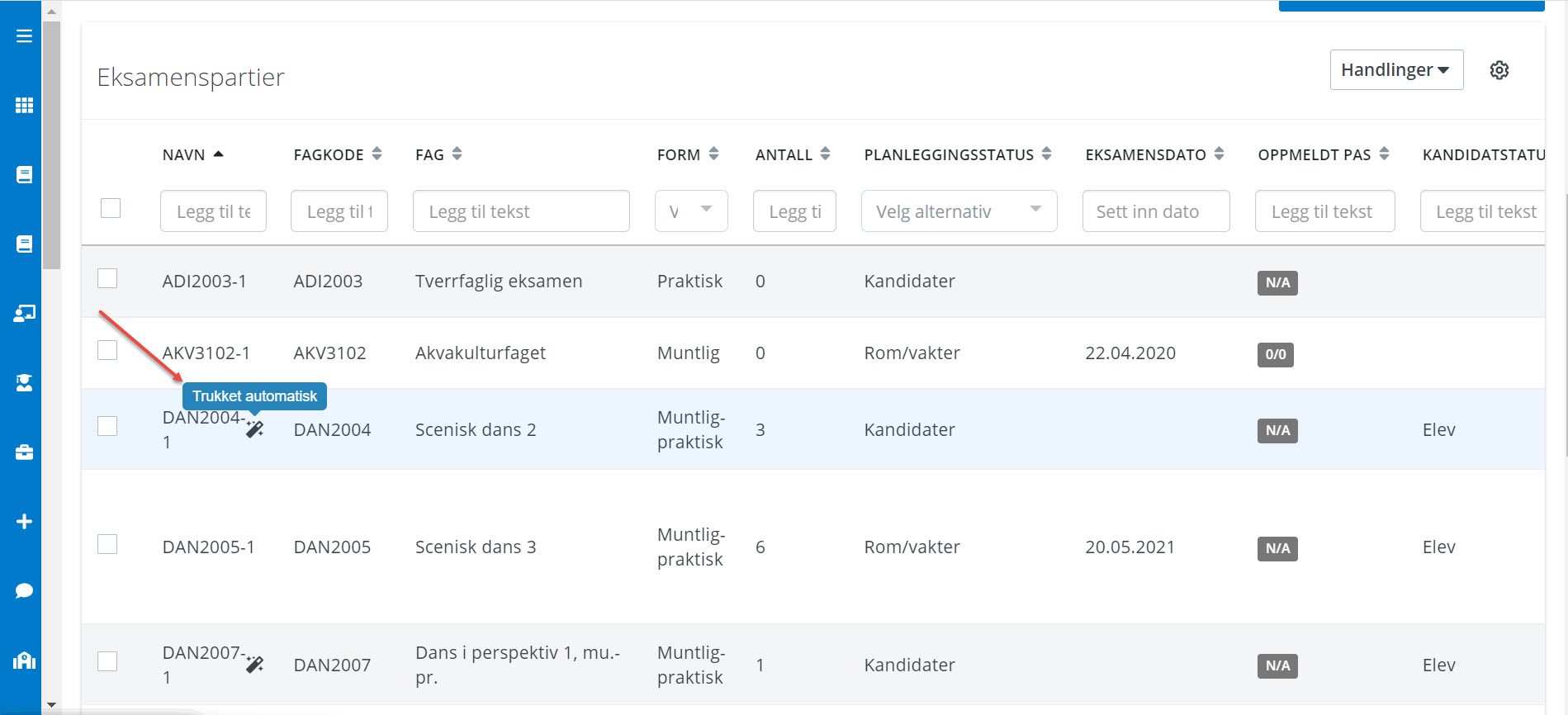 skjermbilde tryllestav vises ved siden av automatisk genererte parti