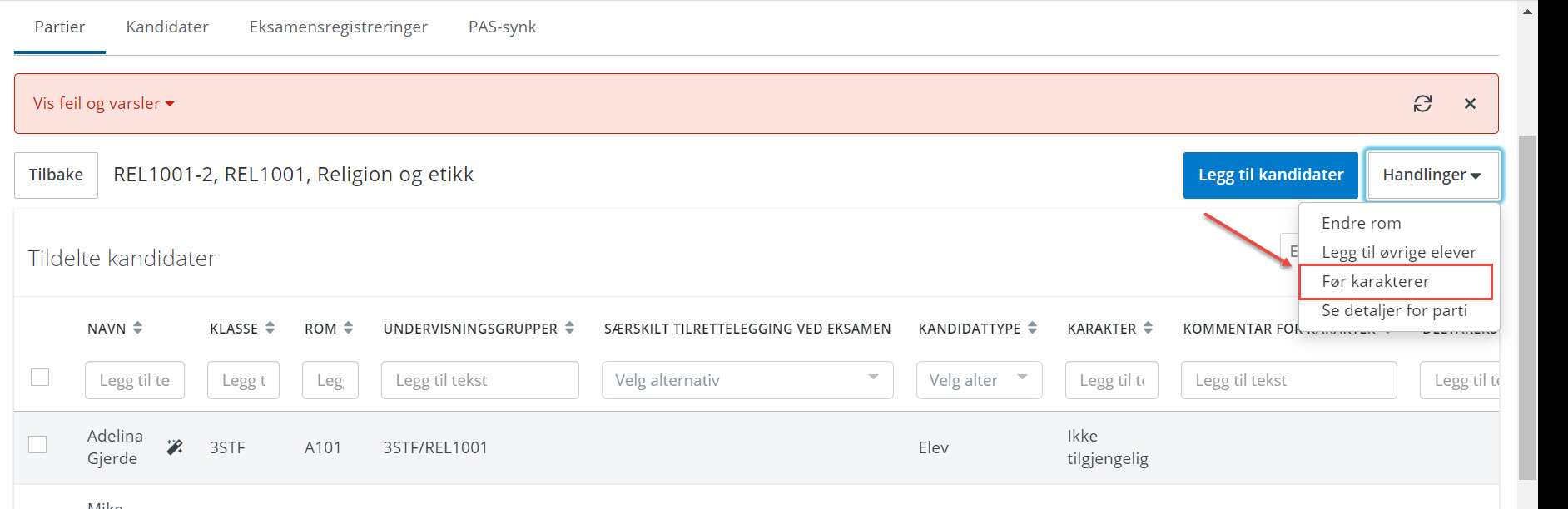 skjermbilde før karakterer