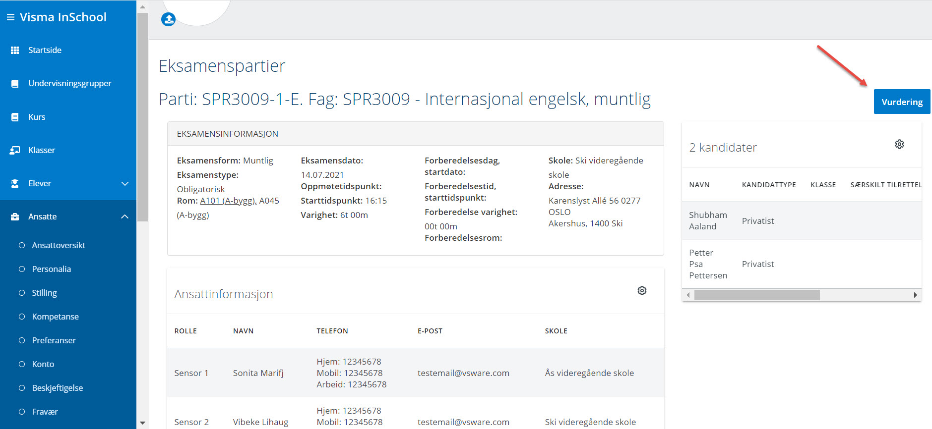 5b.19 - Registrering av eksamensresultater (privatist, lokalgitt) – Visma  InSchool