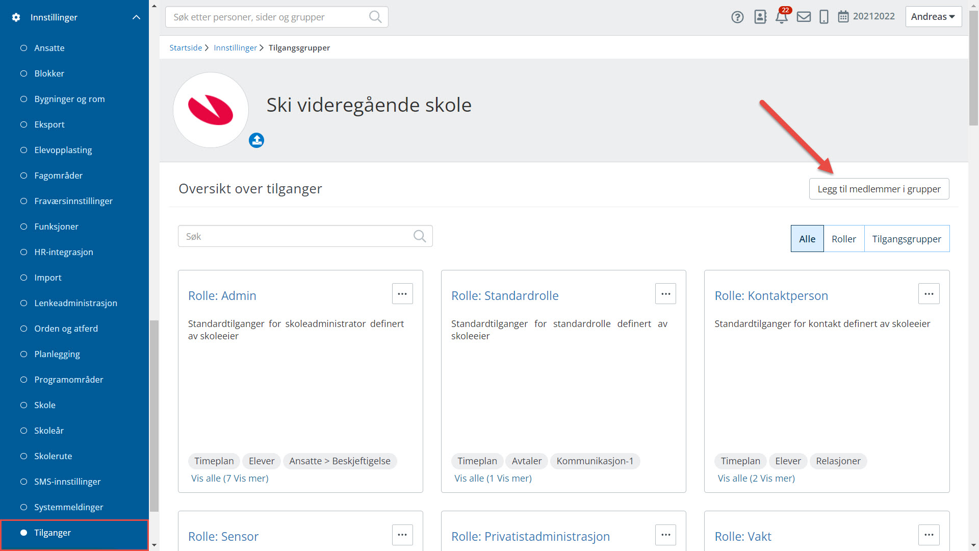 Bilde av siden Innstillinger > Tilganger som viser knappen 'Legg til medlemmer'.