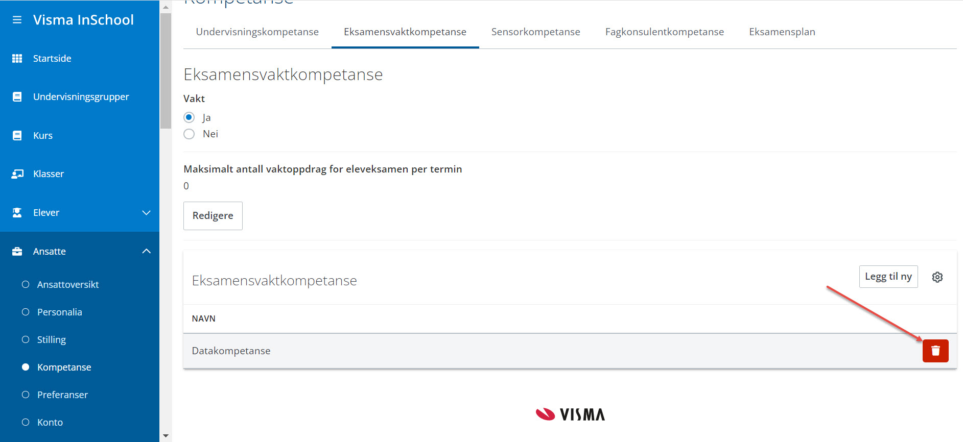 skjermbilde slette vaktkompetanse